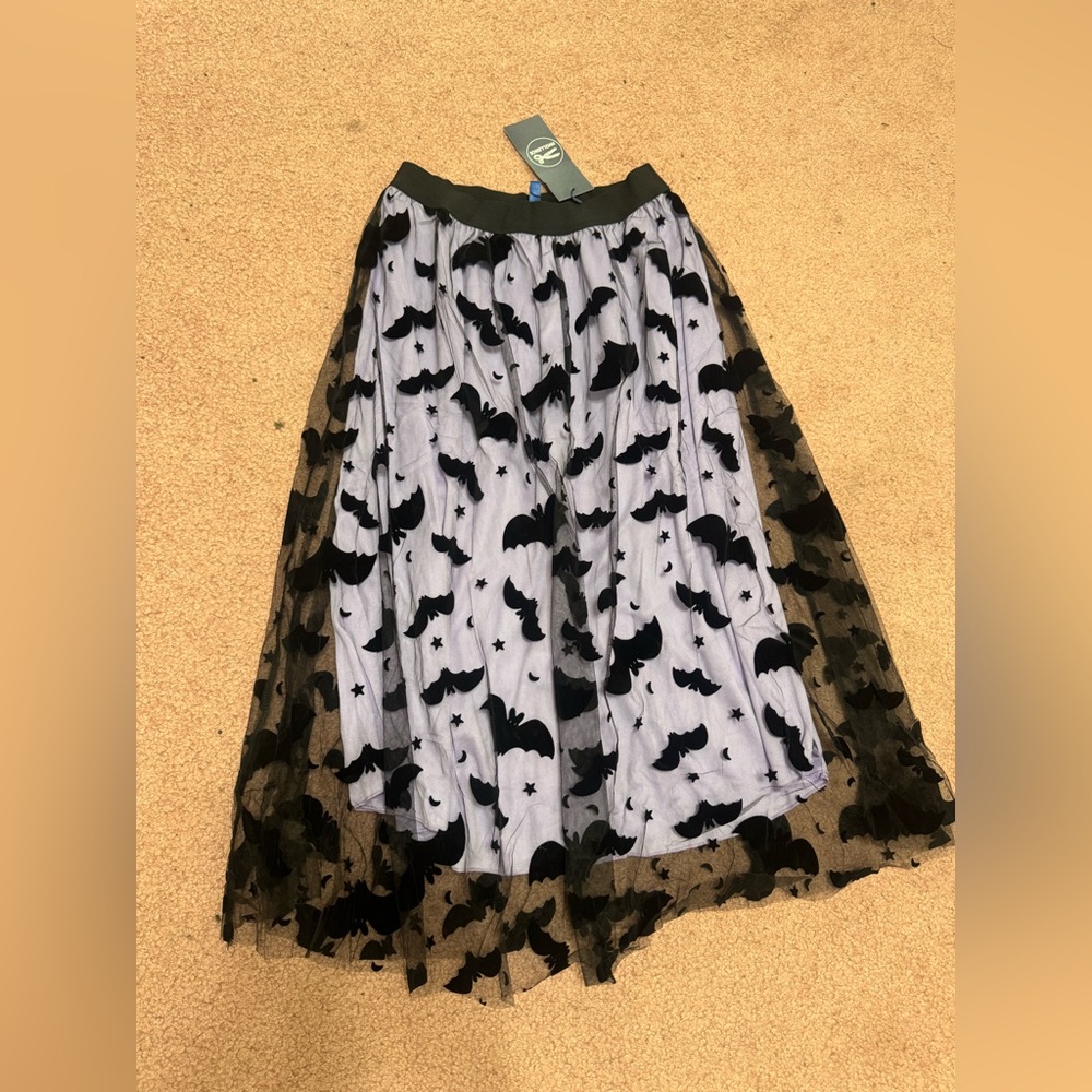 New small black purple bat velvet skirt dress costume goth gothic Halloween